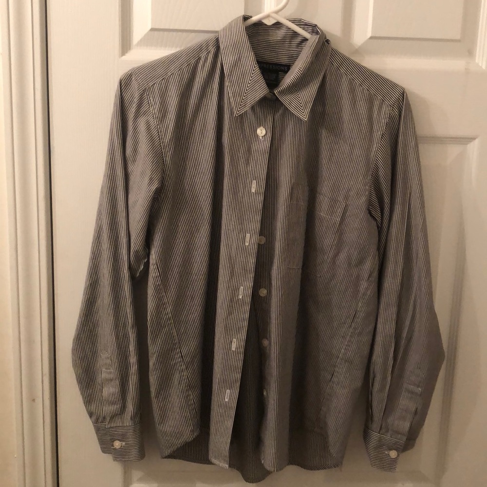 black and white striped button down shirt